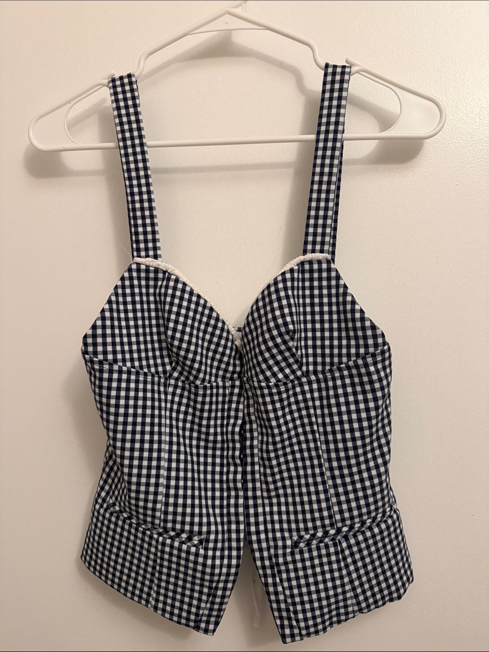 Zara Navy and White Gingham Bustier Camisole